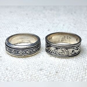 Men's Rings Size 10 Sterling Silver 925 Jewelry Ankh & Dragon Pair Set